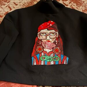 Black sweater with Colorful Embroidered Design